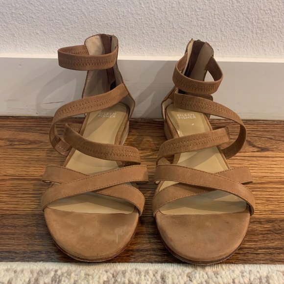 Eileen Fisher Eva Sandal in Tan Brown Nubuck Leather, Sz  8 1/2 - Picture 3 of 12